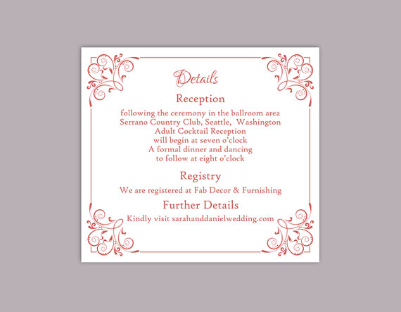 DIY Wedding Details Card Template Editable Text Word File Download ...